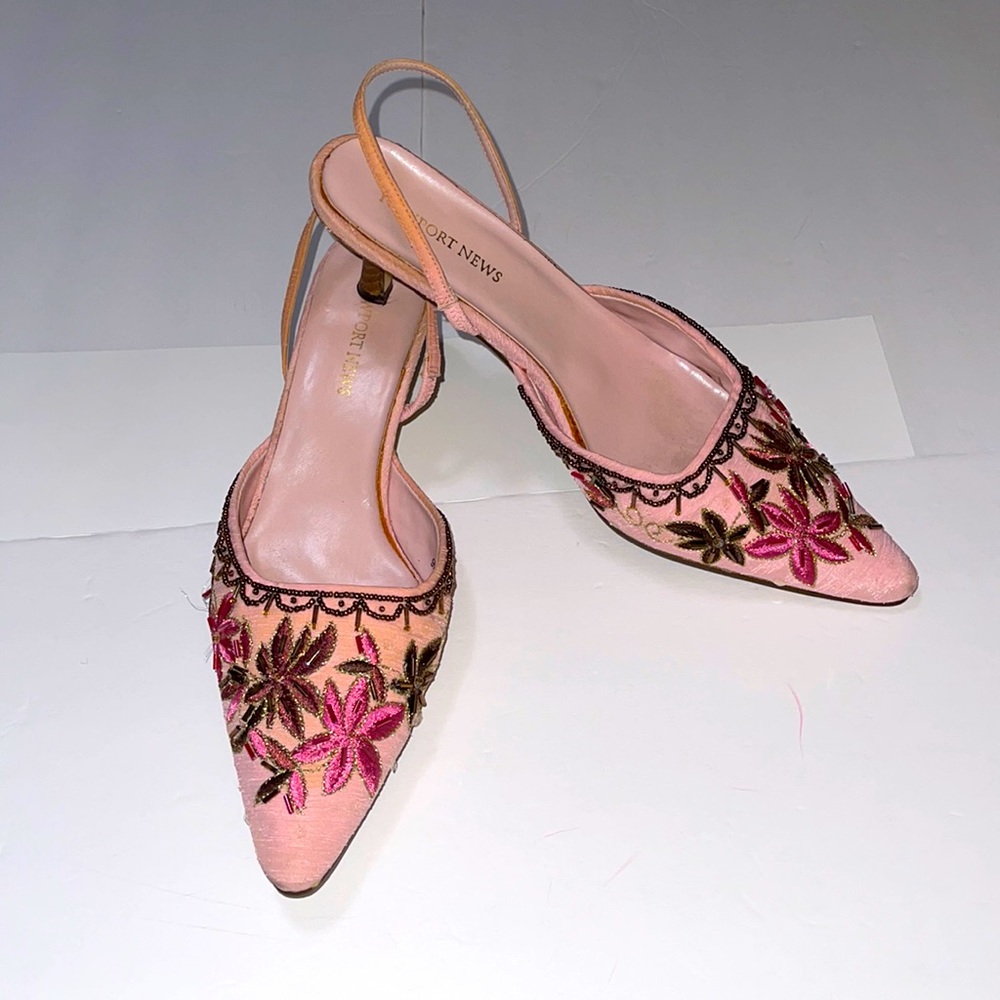 Pink Embellished Slingback Pumps